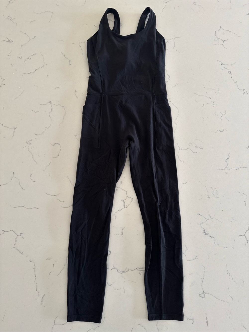 Athleta Black Salutation Bodysuit Womens Tall Athletic Outfit Tank Jumpsuit